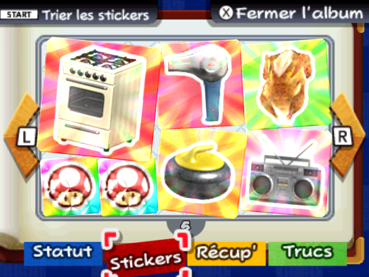 Menu Stickers de Paper Mario: Sticker Star